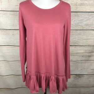 LOGO by Lori Goldstein tunic top with ruffle bottom detail pink long sleeve